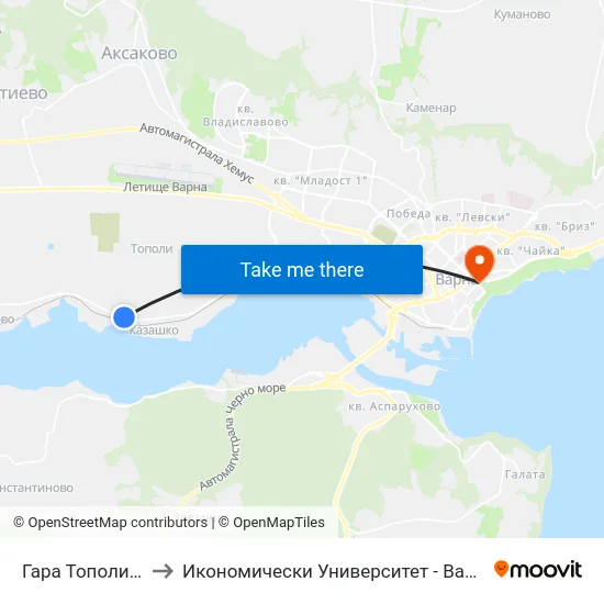 Гара Тополи / Topoli Station to Икономически Университет - Варна (University of Economics - Varna) map