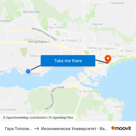 Гара Тополи / Topoli Station to Икономически Университет - Варна (University of Economics - Varna) map