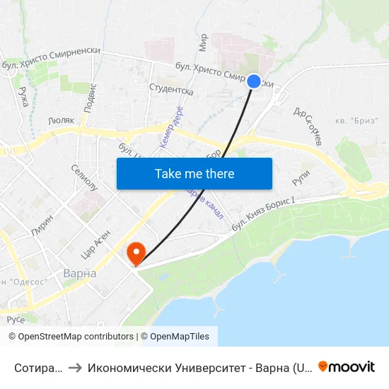 Сотира / Sotira to Икономически Университет - Варна (University of Economics - Varna) map