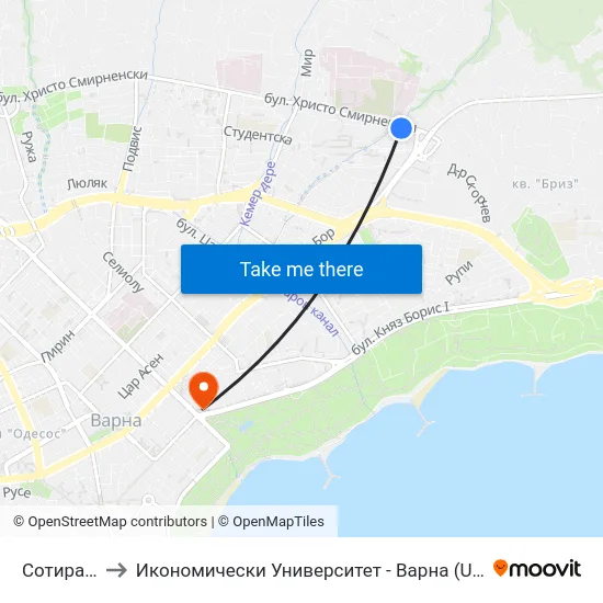 Сотира / Sotira to Икономически Университет - Варна (University of Economics - Varna) map