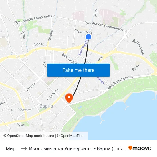 Мир / Mir to Икономически Университет - Варна (University of Economics - Varna) map