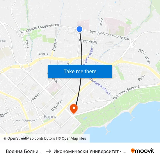 Военна Болница / Military Hospital to Икономически Университет - Варна (University of Economics - Varna) map