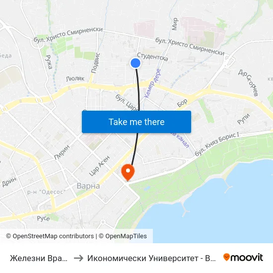 Железни Врата / Zhelezni Vrata to Икономически Университет - Варна (University of Economics - Varna) map
