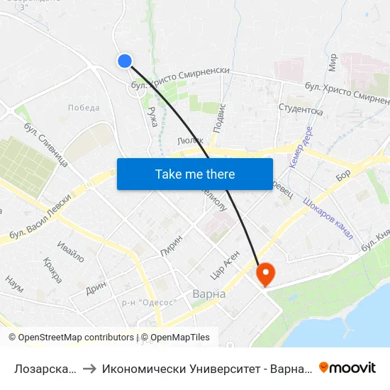 Лозарска / Lozarska to Икономически Университет - Варна (University of Economics - Varna) map