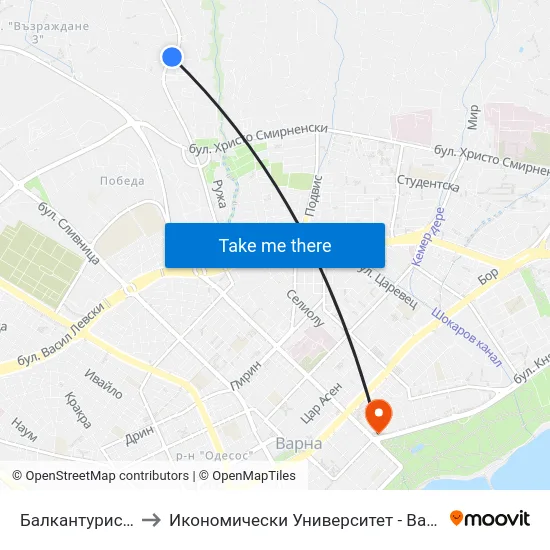 Балкантурист / Balkantourist to Икономически Университет - Варна (University of Economics - Varna) map