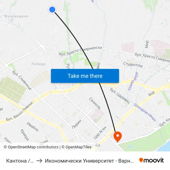Кантона / the Canton to Икономически Университет - Варна (University of Economics - Varna) map