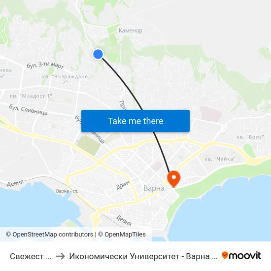 Свежест / Svezhest to Икономически Университет - Варна (University of Economics - Varna) map