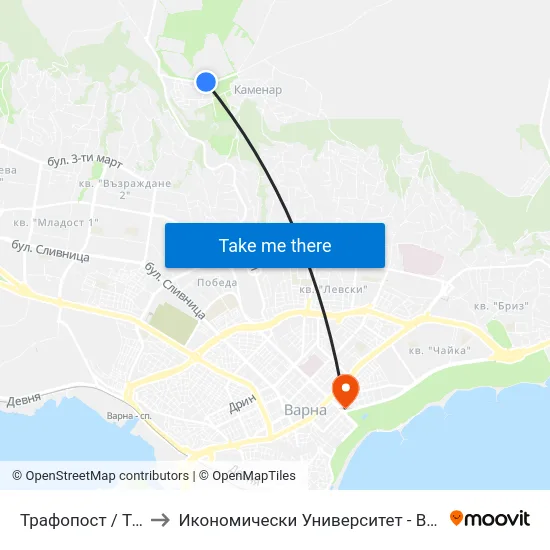 Трафопост / Transformer Station to Икономически Университет - Варна (University of Economics - Varna) map