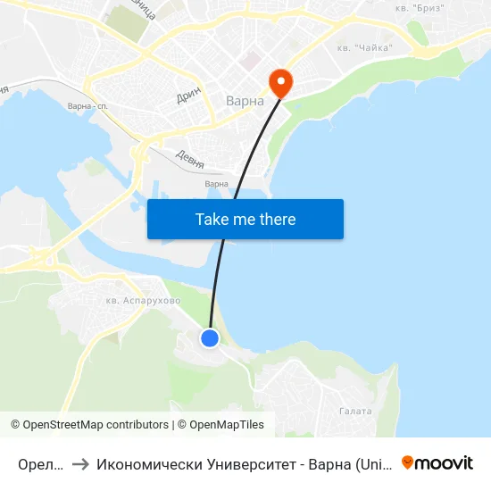 Орел / Orel to Икономически Университет - Варна (University of Economics - Varna) map