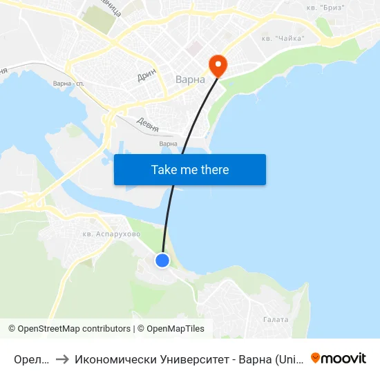 Орел / Orel to Икономически Университет - Варна (University of Economics - Varna) map