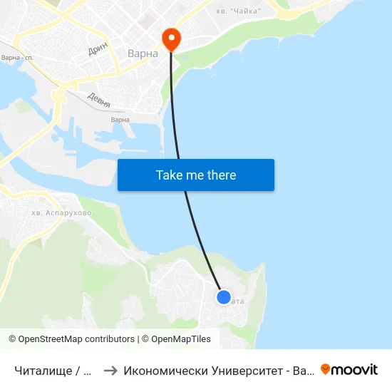 Читалище / Community Centre to Икономически Университет - Варна (University of Economics - Varna) map