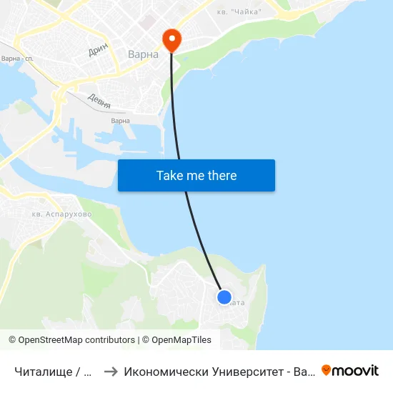 Читалище / Community Centre to Икономически Университет - Варна (University of Economics - Varna) map