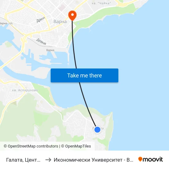 Галата, Център / Galata, Center to Икономически Университет - Варна (University of Economics - Varna) map