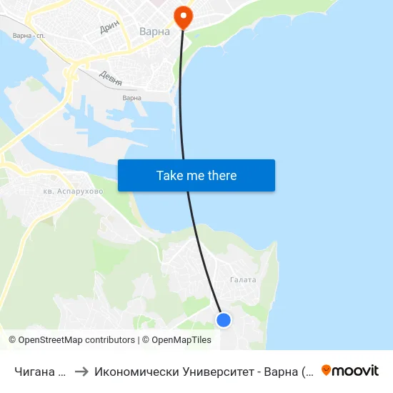 Чигана / Chigana to Икономически Университет - Варна (University of Economics - Varna) map