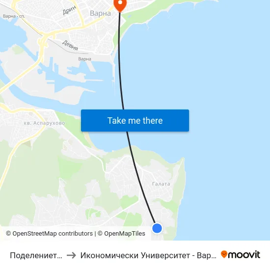 Поделението / Podelenieto to Икономически Университет - Варна (University of Economics - Varna) map