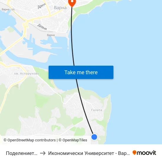Поделението / Podelenieto to Икономически Университет - Варна (University of Economics - Varna) map
