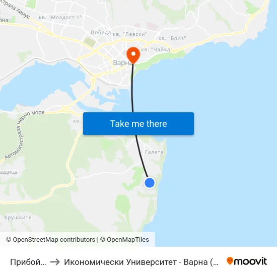 Прибой / Priboy to Икономически Университет - Варна (University of Economics - Varna) map