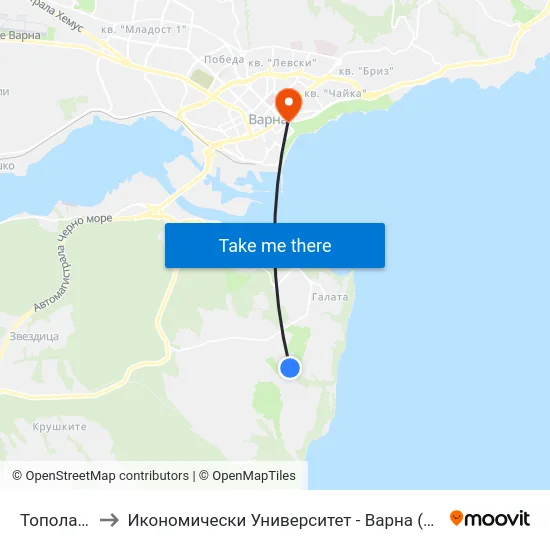Топола / Topola to Икономически Университет - Варна (University of Economics - Varna) map
