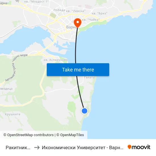 Ракитника / Rakitnika to Икономически Университет - Варна (University of Economics - Varna) map