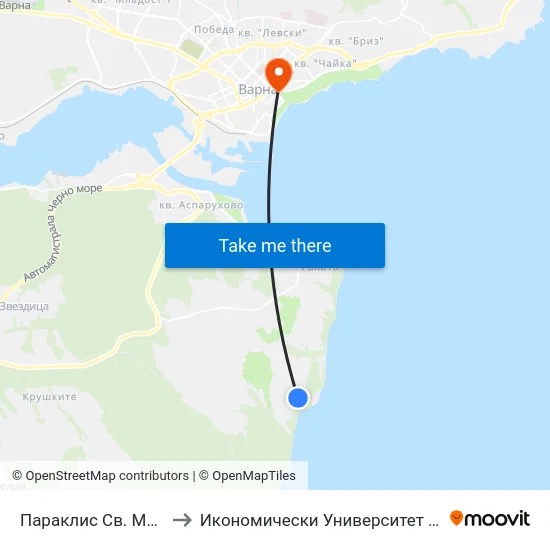 Параклис Св. Марина / Chapel St. Marina to Икономически Университет - Варна (University of Economics - Varna) map