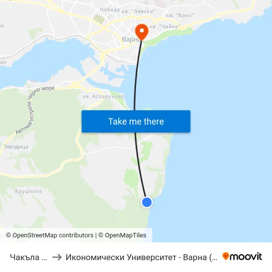 Чакъла / Chakala to Икономически Университет - Варна (University of Economics - Varna) map