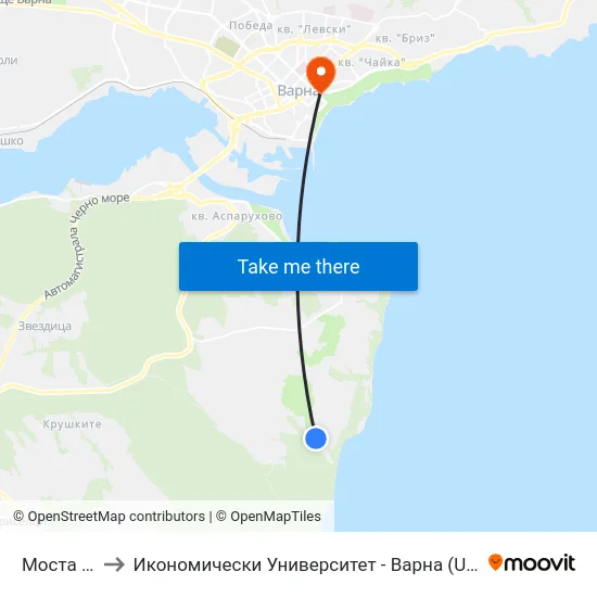 Моста / Mosta to Икономически Университет - Варна (University of Economics - Varna) map