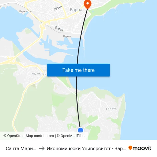 Санта Мария / Santa Maria to Икономически Университет - Варна (University of Economics - Varna) map