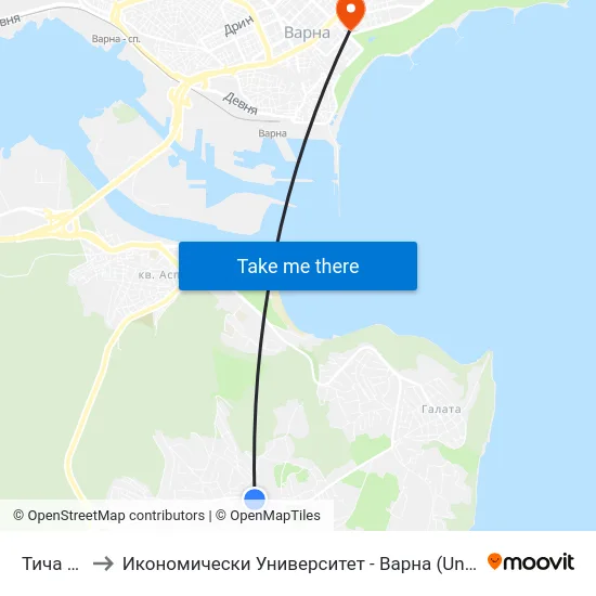 Тича / Ticha to Икономически Университет - Варна (University of Economics - Varna) map