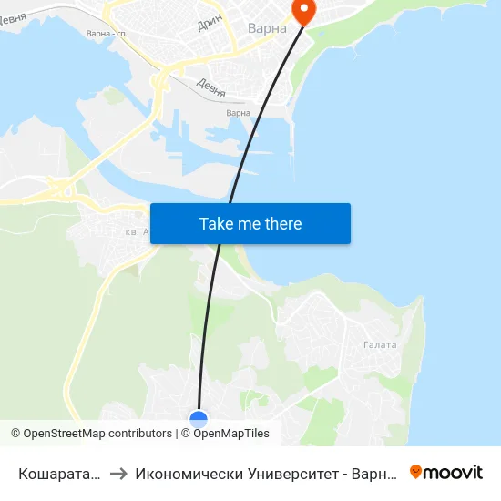 Кошарата / Kosharata to Икономически Университет - Варна (University of Economics - Varna) map
