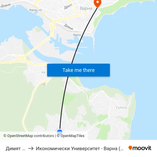 Димят / Dimyat to Икономически Университет - Варна (University of Economics - Varna) map