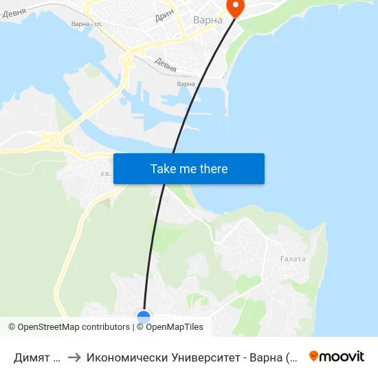 Димят / Dimyat to Икономически Университет - Варна (University of Economics - Varna) map