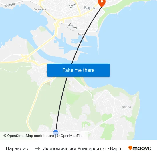 Параклиса / Paraklisa to Икономически Университет - Варна (University of Economics - Varna) map