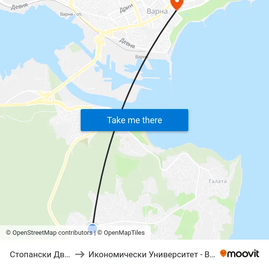 Стопански Двор / Stopanski Dvor to Икономически Университет - Варна (University of Economics - Varna) map