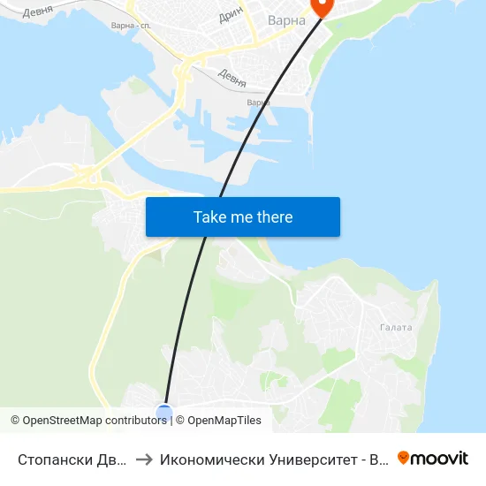 Стопански Двор / Stopanski Dvor to Икономически Университет - Варна (University of Economics - Varna) map
