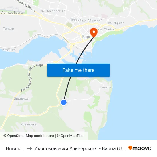 Нпвлк / Npvlk to Икономически Университет - Варна (University of Economics - Varna) map