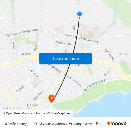 Хлебозавод / Bread Factory to Икономически Университет - Варна (University of Economics - Varna) map