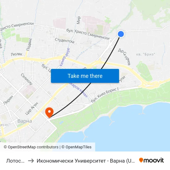 Лотос / Lotus to Икономически Университет - Варна (University of Economics - Varna) map