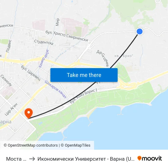 Моста / Mosta to Икономически Университет - Варна (University of Economics - Varna) map
