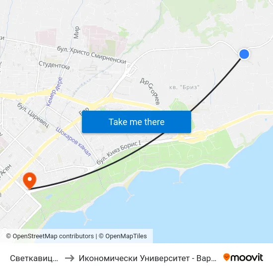 Светкавица / Svetkavitsa to Икономически Университет - Варна (University of Economics - Varna) map