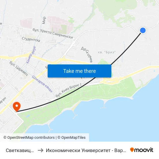 Светкавица / Svetkavitsa to Икономически Университет - Варна (University of Economics - Varna) map