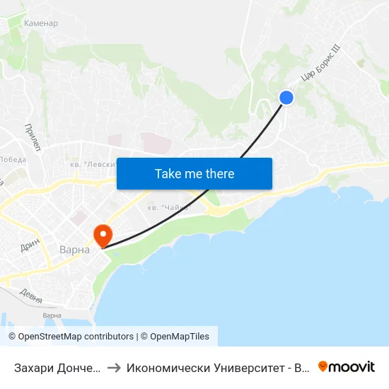 Захари Дончев / Zahari Donchev to Икономически Университет - Варна (University of Economics - Varna) map