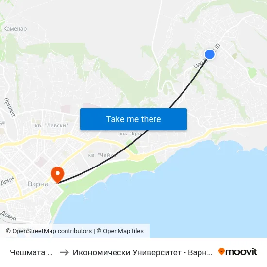 Чешмата / Cheshmata to Икономически Университет - Варна (University of Economics - Varna) map