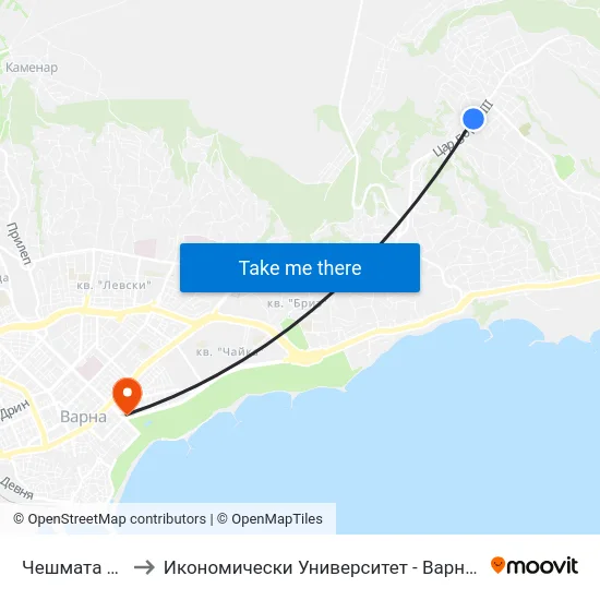 Чешмата / Cheshmata to Икономически Университет - Варна (University of Economics - Varna) map