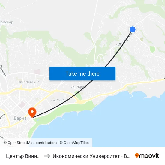 Център Виница / Vinitsa Centre to Икономически Университет - Варна (University of Economics - Varna) map