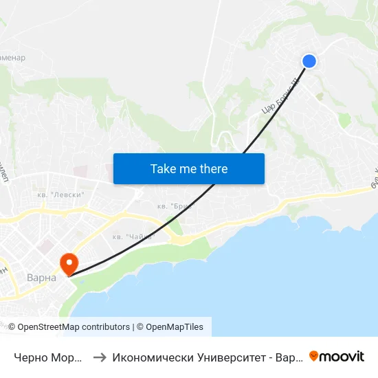 Черно Море / Cherno More to Икономически Университет - Варна (University of Economics - Varna) map