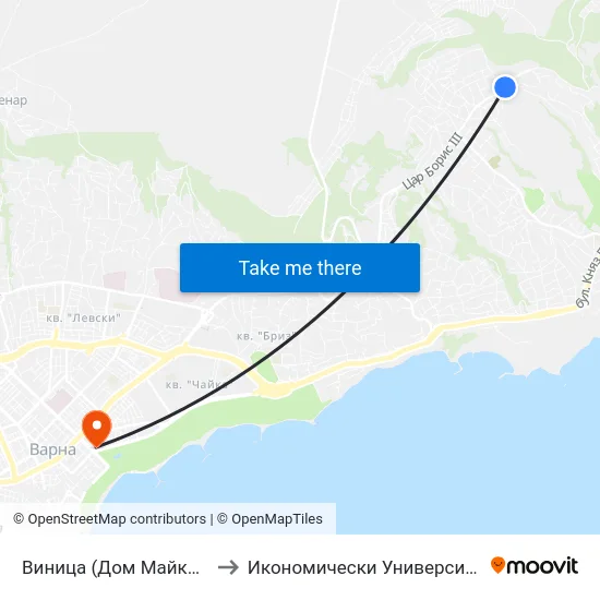 Виница (Дом Майка И Дете) / Vinitsa (Children's Home) to Икономически Университет - Варна (University of Economics - Varna) map