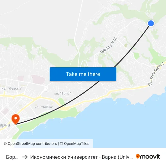 Бор / Bor to Икономически Университет - Варна (University of Economics - Varna) map