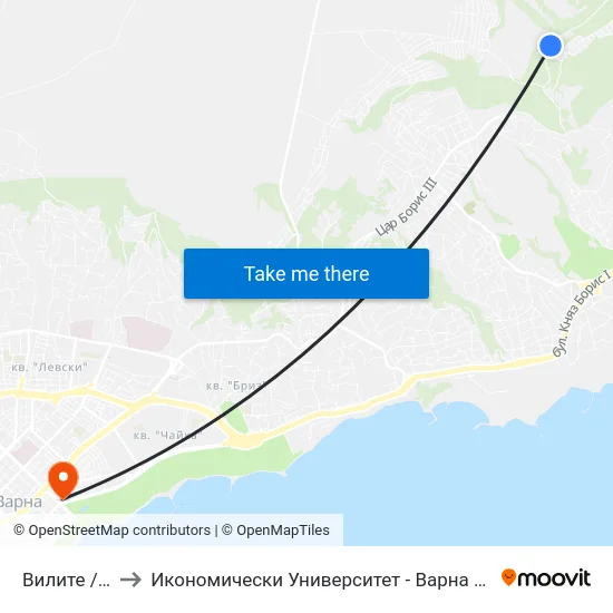 Вилите / the Villas to Икономически Университет - Варна (University of Economics - Varna) map