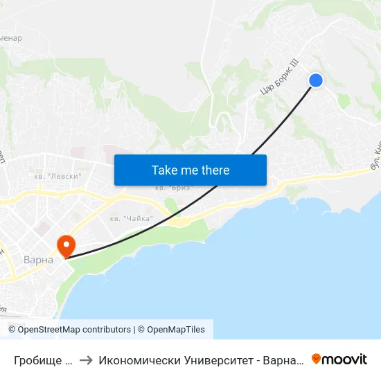 Гробище / Cemetery to Икономически Университет - Варна (University of Economics - Varna) map
