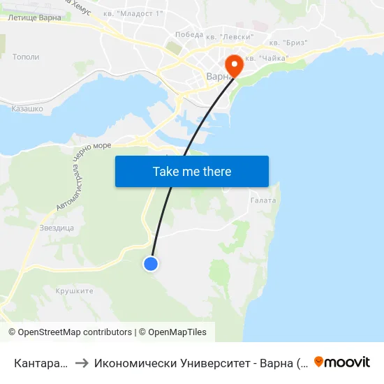 Кантара / Kantara to Икономически Университет - Варна (University of Economics - Varna) map